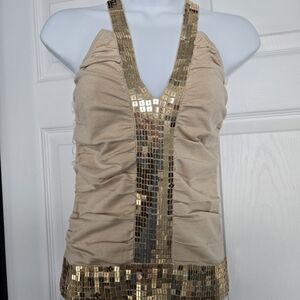 Boston Proper Gold Embellished Tank Top NWT